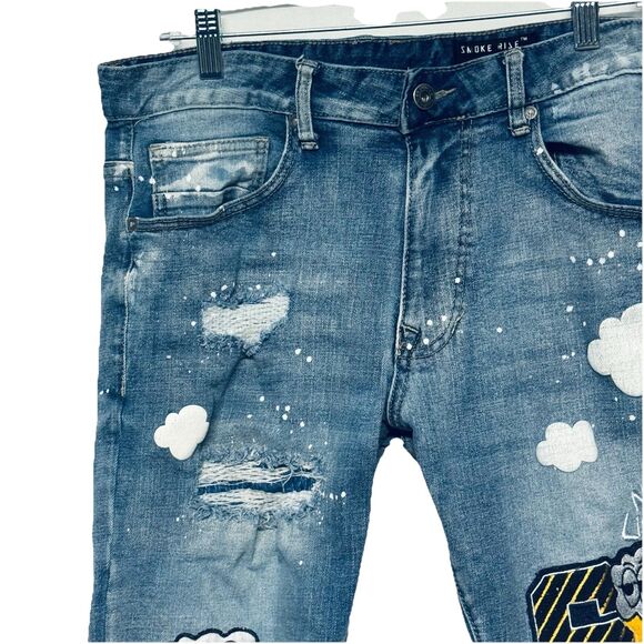 Smoke Rise Jeans Men's 34X34 (33.5") Distressed Destroyed Streetwear Stretch - Picture 2 of 16